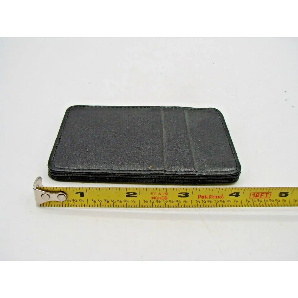 Genuine Leather Card Holder Pocket Thin Slim Wallet Straps Blk Pockets 4x2.5x.5